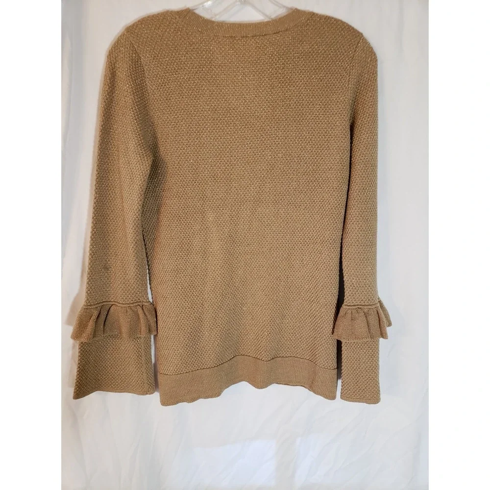 Women's Michael Kors Tan And Gold Metallic Long Sleeve Sweater Size S